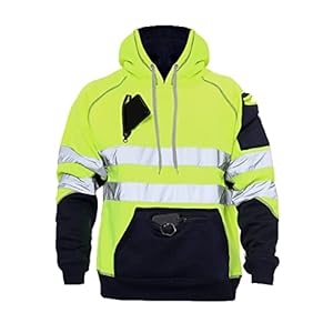 Sudadera con capucha de invierno de alta visibilidad para hombre, sin cremallera, 2 tonos, alta visibilidad, ropa de trabajo, manga larga, cinta de seguridad, parte superior, con estampado de neón,