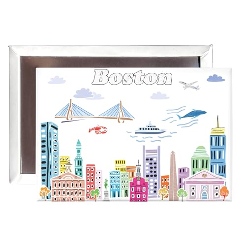 City Themed Artwork Magnet Collection by Beary Blu - Designed in The USA, Collectible Souvenirs Gifts 2.5" x 3.5" (Boston)