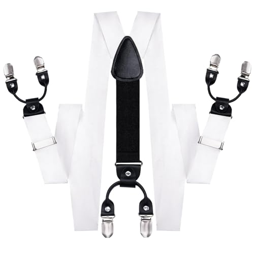 Image of Hi-Tie Men Suspender Bowtie Set Suspenders Pre-tied Bow Tie Pocket Square Cufflinks Adjustable Y Shape 6 Clips Braces Tuxedo