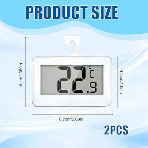 2 PCS Freezer Thermometer Monitor, Digital Fridge Accuracy Refrigerator Monitor Fridge Accessories With Hanging Hook Basement LCD Easy Battery Replacement for Kitchen Basement Living Room (White) - Image 2