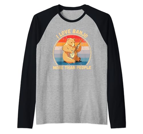 Vintage Bear I Love Banjo More Than People Banjo Lover Camiseta Manga Raglan