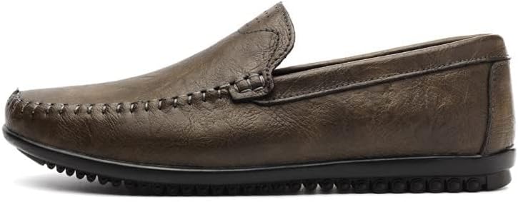 Men's Slip-On Leather Shoes, Driving Loafers, Casual Flats, Retro Style, Handmade, Breathable, Big Size