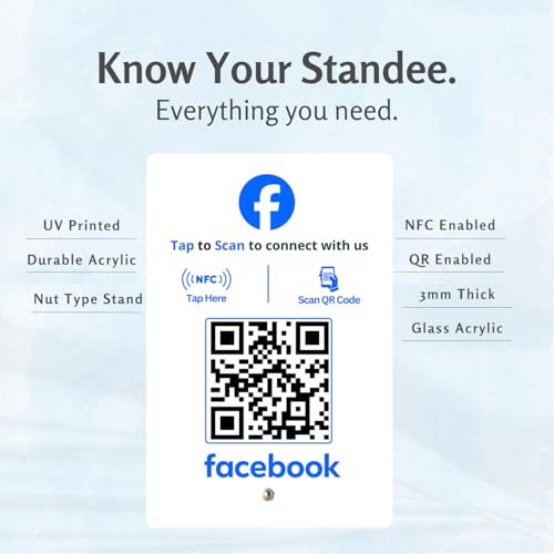 Image of Facebook Standee with NFC & QR Code | Acrylic Standee for Page Visits, Reviews & Follows | Configure via Dashboard After Delivery | Social Media Desk Display