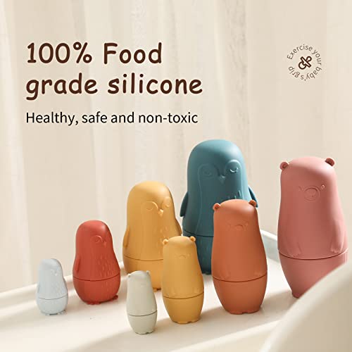 Macabaka 8 Pcs Silicone Nesting Dolls Toys Set For Toddlers’ Birthday Gift And Shower Gift, Classic Matryoshka Style Nesting Cups, Montessori Educational Toys For Kids 5-7 (Penguins & Bears) #TOP5