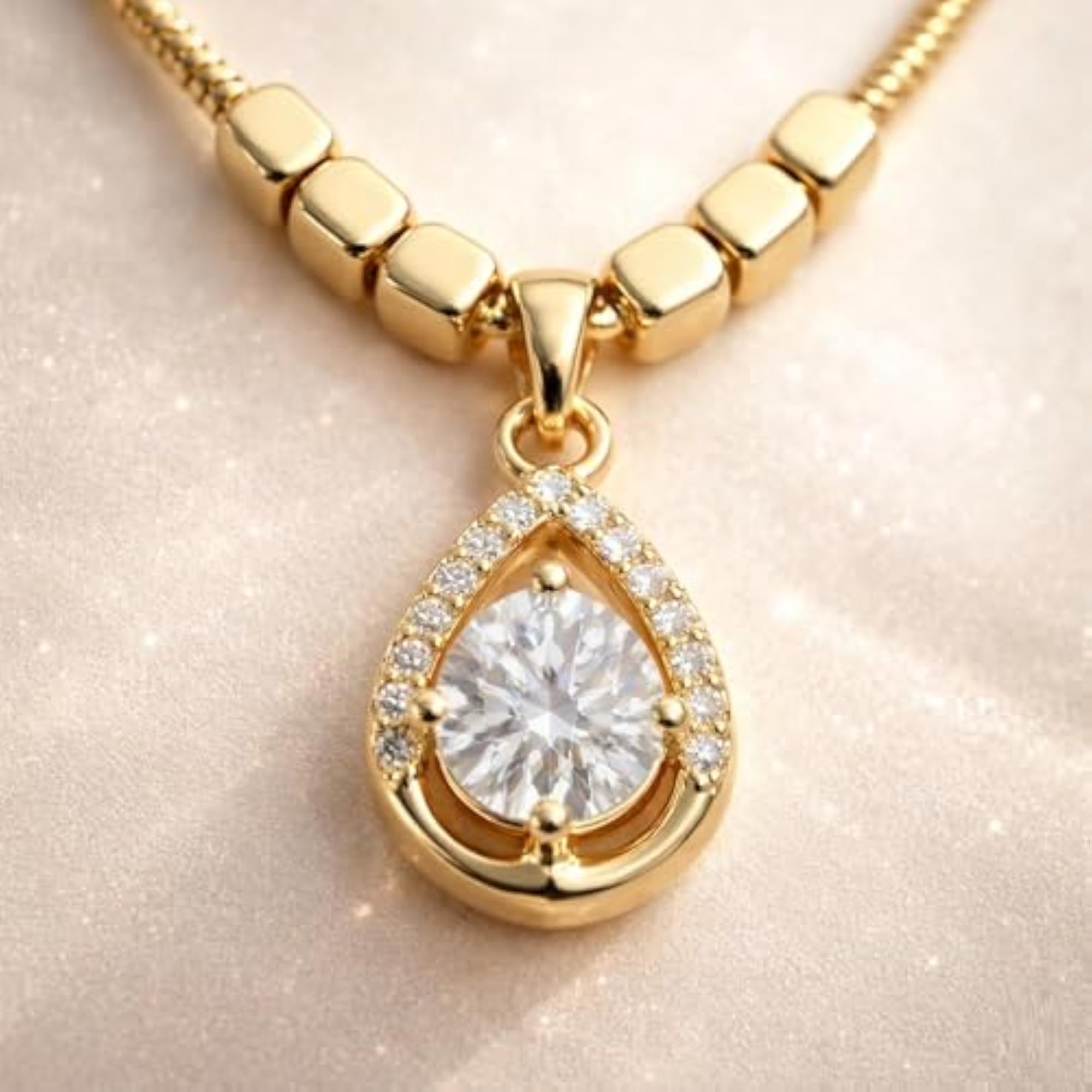 Women's Crystal Pendant Necklace, Gold Plated Stainless Steel