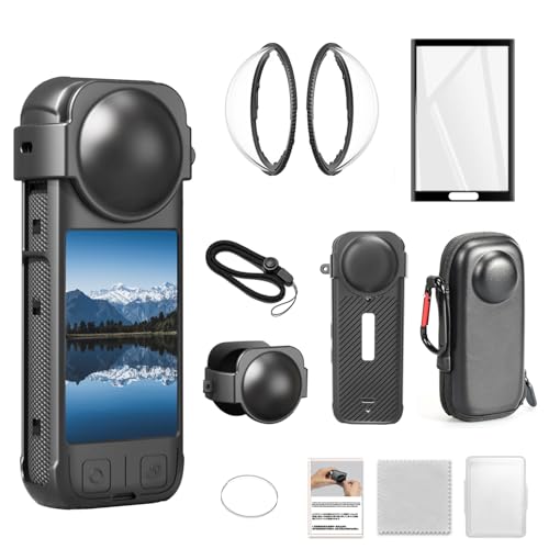 Image of Camera protective accessories kit including Insta 360 X4 Lens guards silicone protective case /screen protector /camera bag (with buckle) /Lens guards on front back