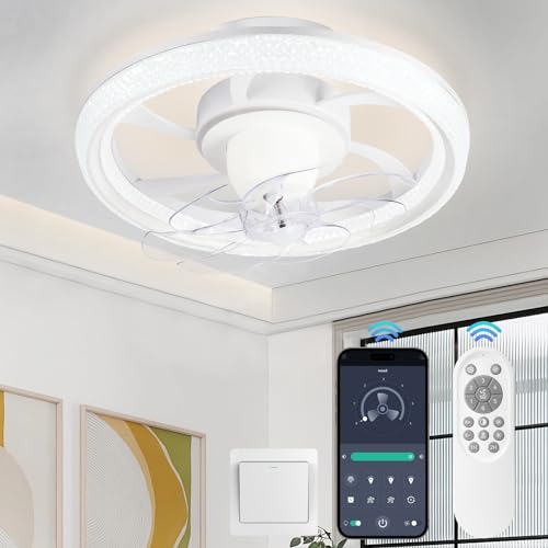 NACATIN 46cm Ceiling Fan with LED Light - Reversible, 6 Speeds, Dimmable Light, Remote & App Control - Quiet Operation for Bedroom, Home & Office