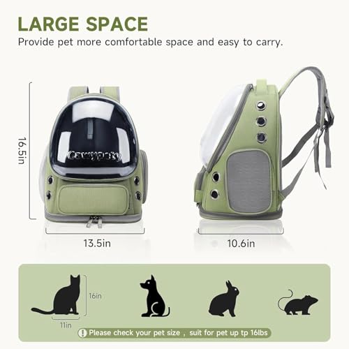Image of Cat Backpack Carrier Expandable Pet Carrier Backpack for Small Medium Cats Fit Up to 18 Lbs, Foldable Puppy Backpack Carrier for Travel, Hiking (Green, 11L x 16.5W x 13.4H)