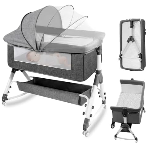 AOBOTE Baby Bassinet,Foldable Newborn Crib with Mosquito Net and Wanxiang Silent Wheel, Adjustable Height,Bassinet Bedside Sleeper (AB010011-1) Cover