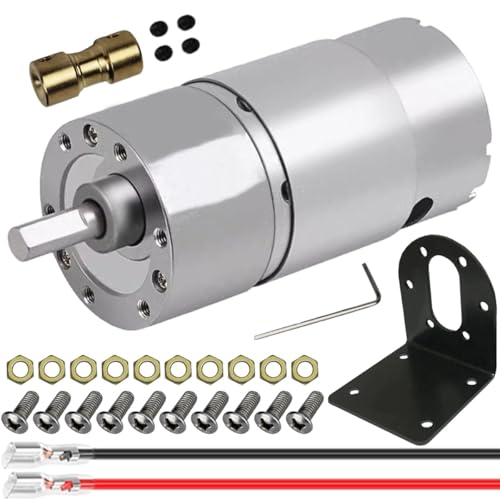 JYUDAUFU DC 12V 107RPM Getriebe-Mikromotor Elektrisches Untersetzungsgetriebe mit hohem Drehmoment Zentrischer Ausgang Getriebemotor für DIY mit Halterung, Federdraht, Kupplung
