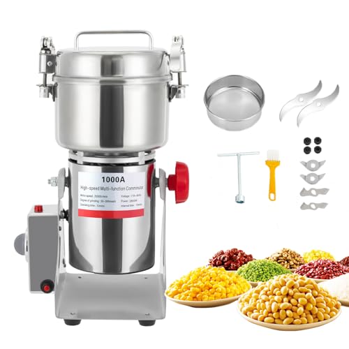 Treliamd Grain Mill Grinder 1000g High Speed Food Grain Mill Stainless Steel Seeds Flour Nut Pill Wheat Corn Herbs Spices & Seasonings Dry Grinder Electric Machine