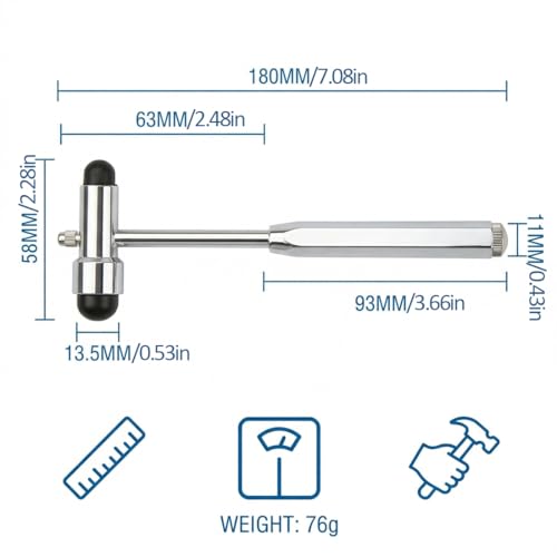 PHYNDR Neurologischer Hammer, Multifunktional Reflexhammer,Doppeltem Kopf mit Integriertem Pinsel, Instrument zur Muskulären und Neurologischen Diagnose