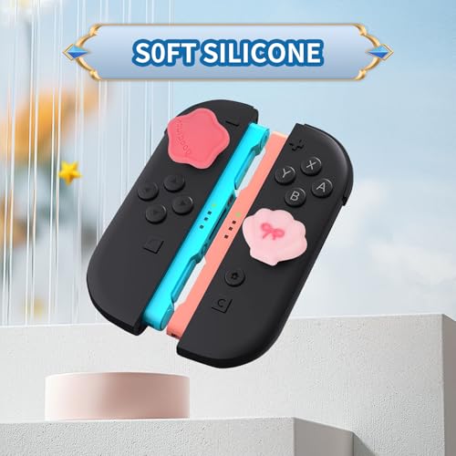 Image of PERFECTSIGHT Cute Switch 2 Joycon Thumb Grips Caps, 4 PCS Switch2 Kawaii 3D Silicone Analog Thumbstick Button Cover for NS Switch 2 Joystick Caps, Pink Shell+Star