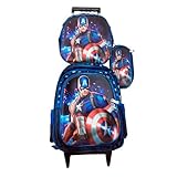 Kit Mochila Capitão América em 3D Alto Relevo com Rodinhas Infantil + Lancheira Térmica + Estojo Escolar