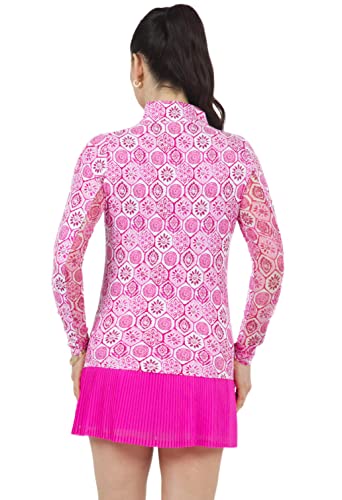 Ibkul Athleisure Wear Sun Protective Upf 50+ Icefil Cooling Tech Terra Print Long Sleeve Mock Neck Top – 10264 Pink Terra L #TOP2