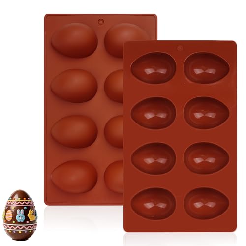 Ishua Egg Molds Set of 2 for Easter 8 Cavities Silicone Egg Pan Baking Supplies for Cake Decorating Chocolate Candy (2, Brick red)