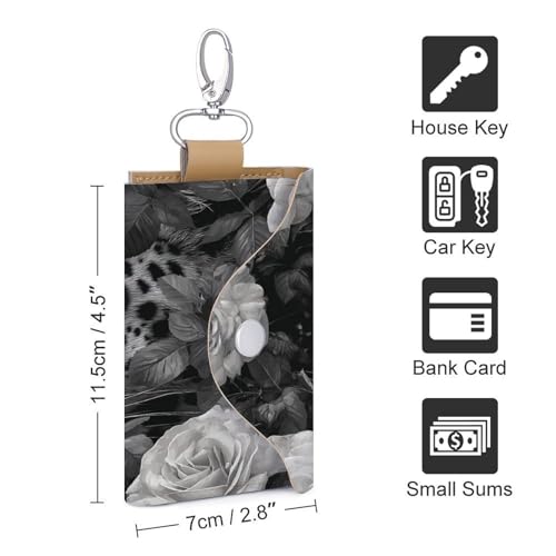 Leopard Blue Eyes Key Holder Bag PU Leather ID Card Holder Keychains Case Cover for Men Women2