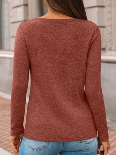 AUTOMET Womens Long Sleeve Tunic Top Lightweight Sweaters V Neck Button Shirts 2026 Dressy Casual Business Blouses Trendy Sweatshirt Fall Fashion Clothing Caramel 2XL