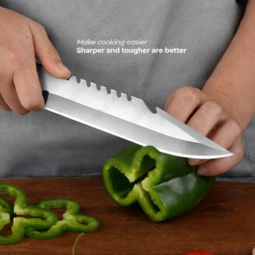 Image of Premium Carbon Steel Kitchen Knife with Protective Cover | Sharp Black Utility Knife for Cutting Fruits, Vegetables & Meat | Ergonomic Handle (Silver)