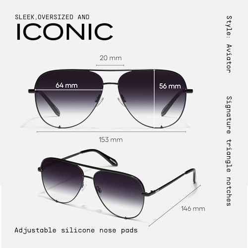 Image of QUAY High Key Extra Large Polarized Unisex Aviator Sunglasses, UV Protection, Oversized Accessories for On The Go Lifestyle