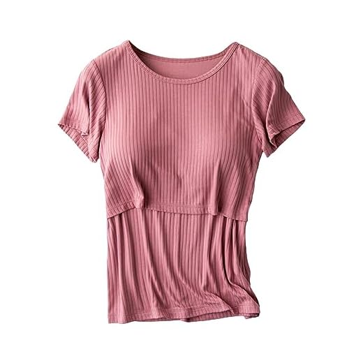 Pantalones de invierno para embarazo, camiseta de maternidad para mujer, con manga corta y botón lateral, cuello redondo, color liso, camiseta de lactancia, cojín de lactancia Zöllner, Rojo sandía, M