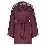 100% Polyester HUNKEMÖLLER Damen Kurz-Kimono Nadia aus Satin und Spitze Rot XS/S