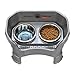 Neater Feeder Deluxe Mess Proof Dog Bowls Elevated Medium Sized Dogs (19-40 lbs) Made in USA, No Spill Raised Dog Food Bowl Stand w/Leg Extension, Stainless Steel Food and Water Bowl Set, Grey