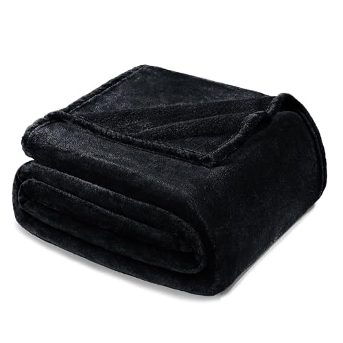 Exclusivo Mezcla Fleece Blankets Queen Size for Bed, Super Soft and Warm, All Season, Cozy, Plush, Lightweight, 90x90 Inches, Black
