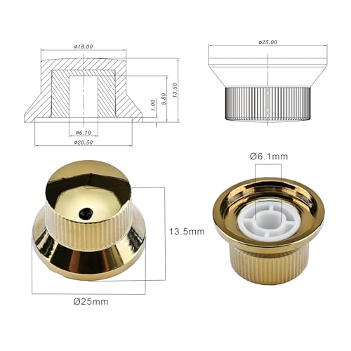 OVSAL 3PCS Electric Bass Guitar Metal Knobs Guitar Control Knobs Volume and Tone Replacement for Strat Stratcaster Tele Telecaster Jazz Gibson （ Vacuum Gold） by OVSAL - Image 7
