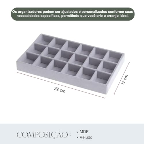 Kit de Bandejas Empilháveis de Veludo para Joias - Organizador Elegante Multiuso para Closet, Gaveta