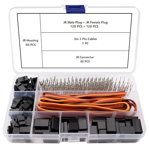 YIXISI 40 Sets 3 Pin JR Servo Stecker, Universeller Servokabel-Kabelstecker und Männlicher Crimpenstift-Bausatz, mit 3m 22AWG 3 Poliges Servokabel, Kompatibel mit Futaba JR Hitec Spektrum RC Connector YIXISI 40 Sets 3 Pin JR Servo Stecker, Universeller Servokabel-Kabelstecker und Männlicher Crimpenstift-Bausatz, mit 3m 22AWG 3 Poliges Servokabel, Kompatibel mit Futaba JR Hitec Spektrum RC Connector