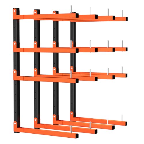 Mogbhw 4 Pack Lumber Storage Rack Wall Mount Foldable & Adjustable Lumber Rack with 8-Level Holds Up 1040 Lbs Heavy Duty Metal Garage Wood Rack for Workshop Basement Indoor and Outdoor