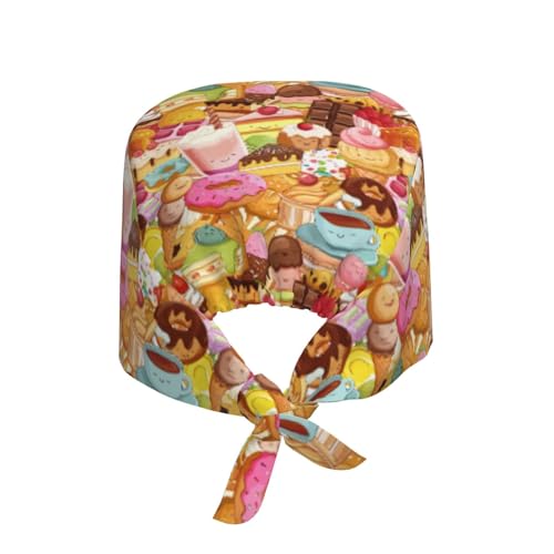 Image of Working Cap Scrub Cap with Sweatband Adjustable Unisex Tie Back Hat for Cleaning Farm Nursing