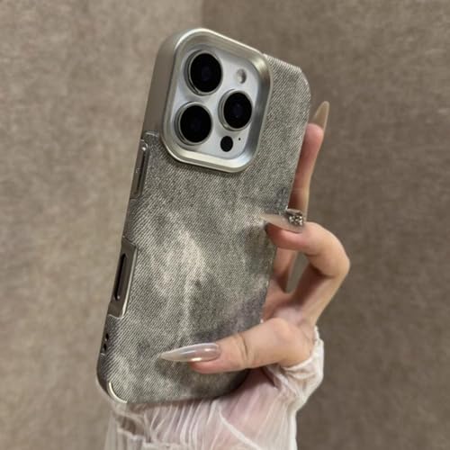 Étui en tissu style cowboy rétro vintage pour iPhone 14 Pro Max, coque jean gris résistant