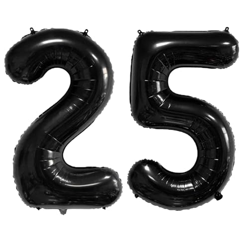 40 Inch Number Balloons 25/52 Black Big Giant Jumbo Number Foil Mylar Balloons for 25th/52th Birthday Party Supplies Anniversary Events Decorations (black-25/52)