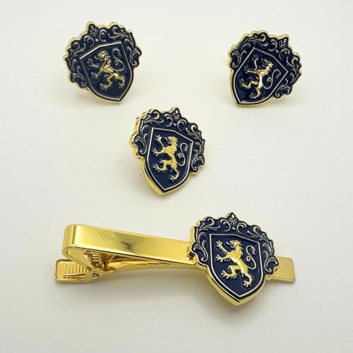 Set de Mancuernillas, Barra y Prendedor de Corbata Azul Real y Dorado miniatura 4