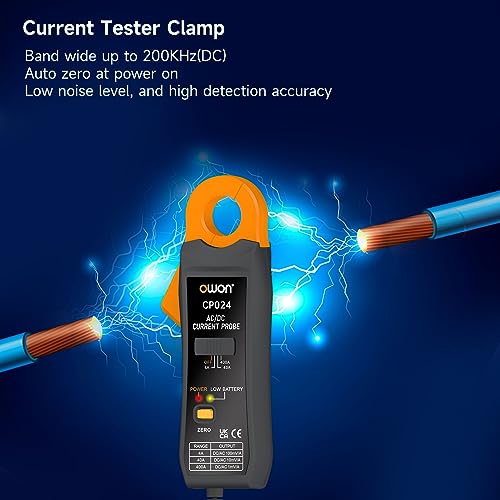 OWON CP024 AC/DC-Stromzangentastkopf für Oszilloskop, Stromtester-Zangenmessgerät, 200 kHz Bandbreite, 1 mV/10 mA, 400 A relative Nullpunktkorrektur mit BNC-Anschluss