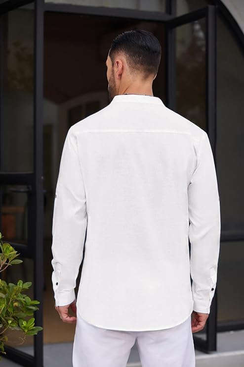 Royalscout Men's Solid Cotton Blend Straight Kurta Shirt | Regular Fit Full Sleeve Short Kurta White