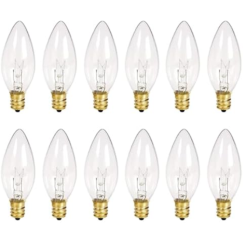 12 Pack Clear Torpedo Tip Replacement Bulbs, Replacement Light Bulbs for Electric Candle Lamps, Window Candles, Chandeliers- Clear Incandescent E12 Candelabra Base Light Bulbs- 120V 7 Watts Bulbs Cover