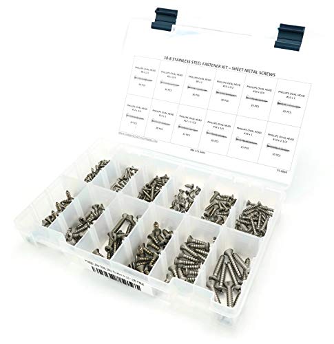 Stainless Steel Phillips Oval Head Sheet Metal Screw Kit - #8 Through #14-296 Pieces