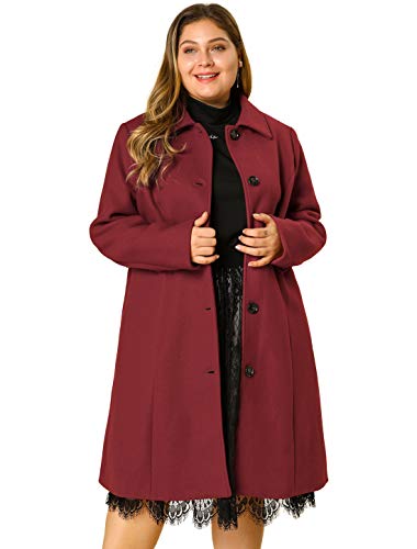 Agnes Orinda Women s Plus Size Single Breasted Belted Winter Long Coat Burgundy 3X