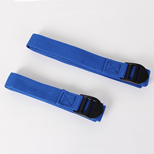 POWRX Sangle de Yoga - Bande - Ceinture / 3,8 cm x 185 cm ou 3,8 cm x 245 cm/Couleur : Bleu/Stretching (Bleu, 185 cm) Cover