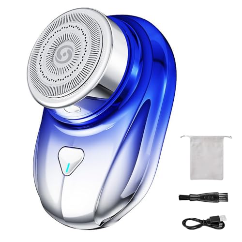 Rasoio elettrico portatile da uomo, mini rasoio elettrico portatile, 2024, impermeabile, senza fili, mini rasoio tascabile, ricaricabile tramite USB, uso a secco umido, per casa, viaggi (blu)