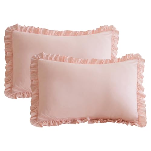 QSH Pink Ruffled Pillow Shams Standard Size Set of 2