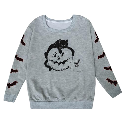 Halloween Sweatshirt for Girls Boys Spooky Season Crewneck Sweatshirts with Pockets Cute Long Sleeve Pullover Tops 1-14 Years2