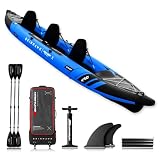SKINHAWK Prestige Blue Kayak Set 490 – Gommone – Canoa – 490 x 96 cm – Kayak per 3 persone (set con pagaia in alluminio)