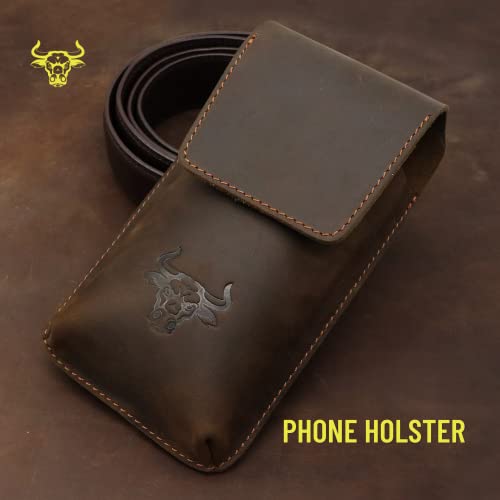 Bullmind Phone Holster Leather For Iphone 14/13 Pro Max, Samsung Galaxy S23+ S22+ S21+ Leather Cell Phone Cases Holder Belt Clip Holster Magnetic Closure (Brown) #TOP4