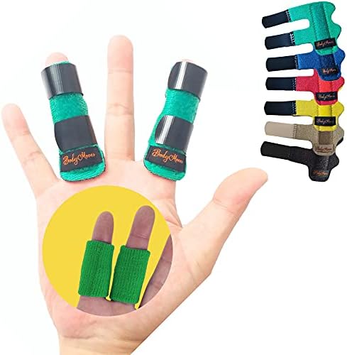 BodyMoves 2 Finger Splint Plus 2 Sleeves for Trigger Mallet Broken Finger Brace Joint Support for Men and Women- Ideal for Seniors (4 pc Set, Forest Green)