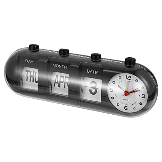 Veemoon Black Desk Silent Alarm Clock, ABS Manual Flip Standing Academic Desktop Calendar, with Clear Time Date Display for Bedroom Room, Adjustable Date Vintage Decor