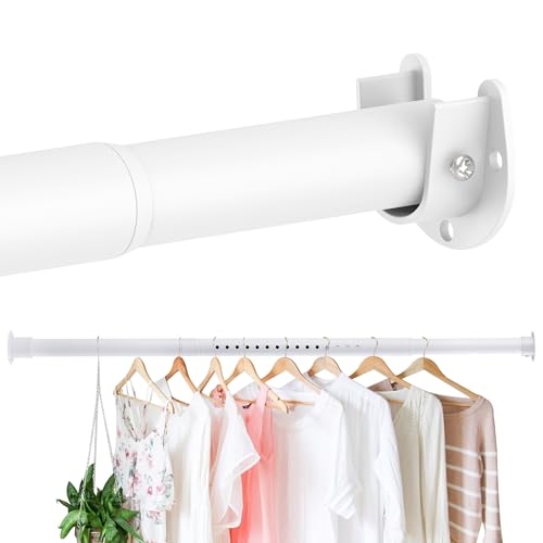 Closet Rods for Hanging Clothes, 1.3 Inch Diameter Heavy Duty Closet Rod 17-75 Inches Adjustable Clothes Hanging Rod White Closet Poles for Wardrobes, Bathroom, Windows